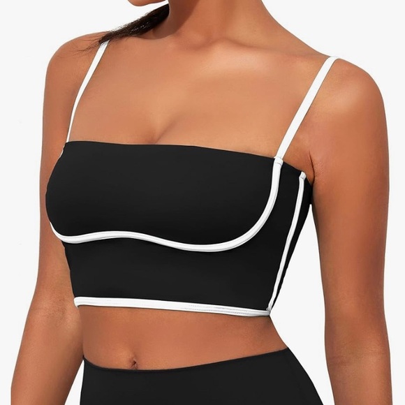 Other - Black square line sports bra with white piping